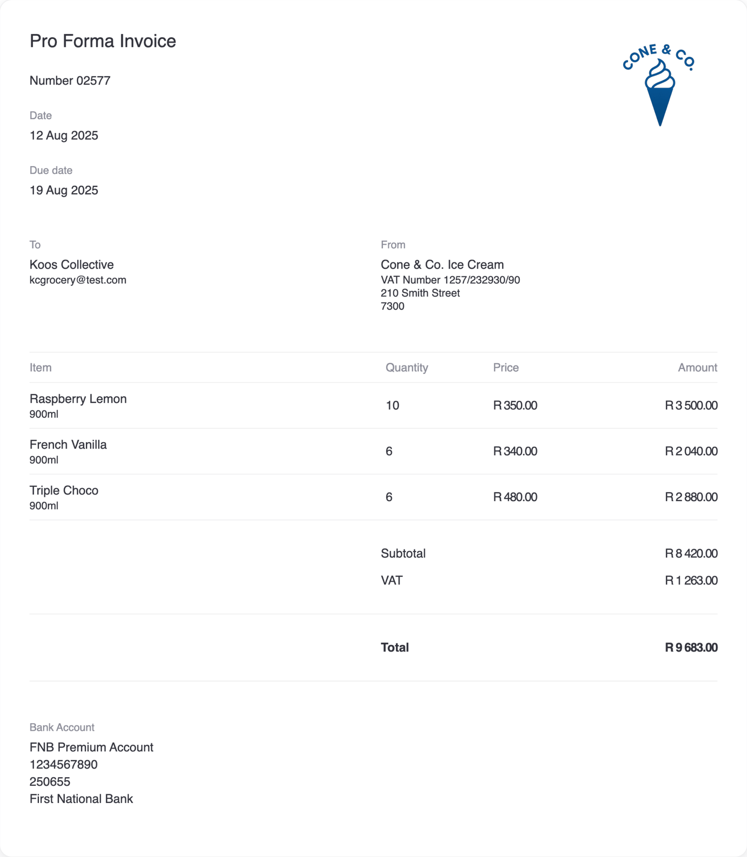 Pro forma invoice example